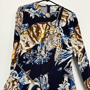 2016 Stella McCartney Cat print Navy long sleeve zipper dress 40 Katy Perry